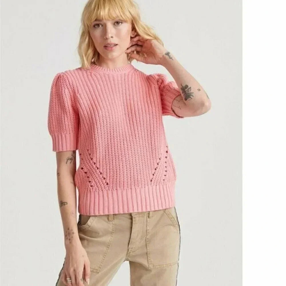 LUCKY BRAND Size XS Pleated Short-sleeve Sweater In Pink New!!